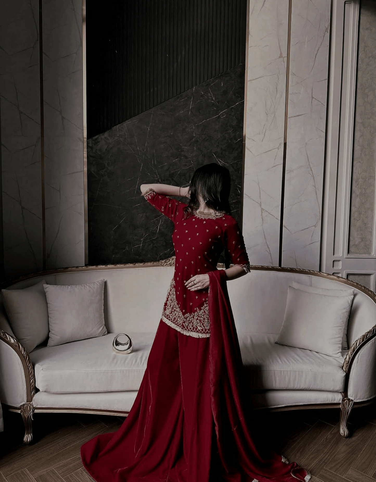 Party Wear 3PC Chiffon Sharara Suit – Handmade Embroidery