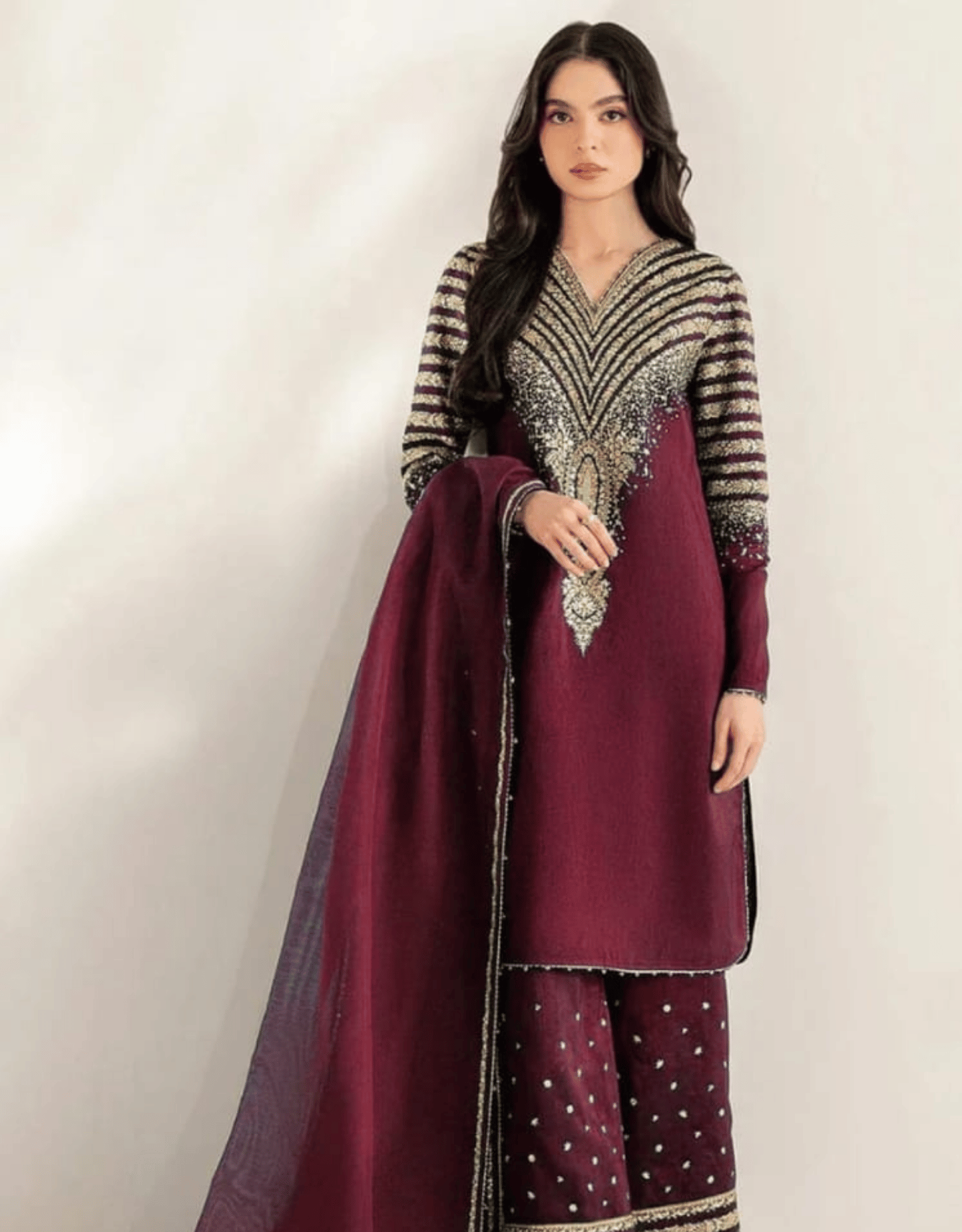 Party Wear Chiffon Sharara Suit  Handmade Embroidery